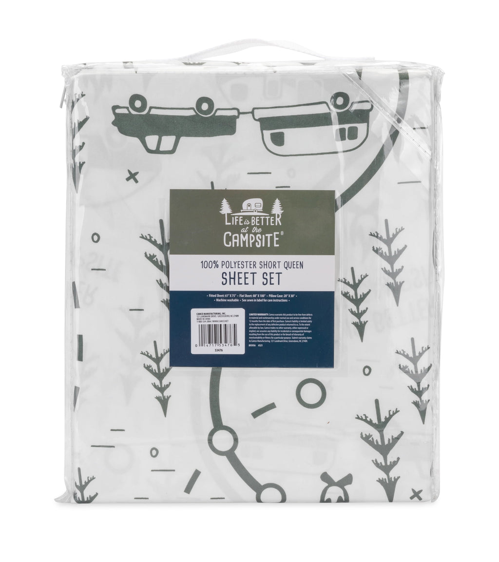 Breathable Luxury RV Queen Bed Sheet Set, Green Map, Polyester (53476) - Breathable Egyptian Cotton Flat & Fitted Sheets Detail