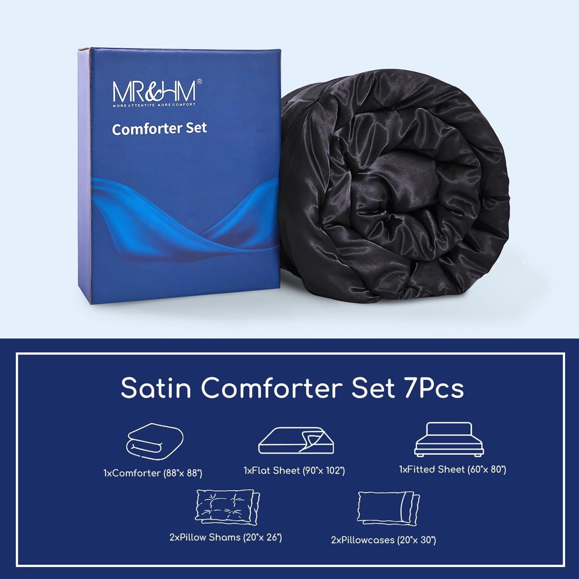 Fluffy Down Alternative Satin Comforter Set 7 Pieces Queen Size - Luxurious Pinch Pleat Bed in a Bag with Satin Comforter, Satin Sheets, Sati... - Luxurious Quilted Duvet Cover Set Detail