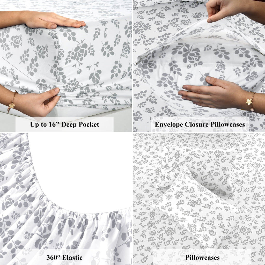 Ultra-Soft Lux Decor Twin Microfiber Bed Sheets - 3 Piece Floral Sheet Set, Soft Breathable Bedding, Wrinlkle Resistant, OEKO-TE... - Cooling Hotel Quality Bedding Sheets and Pillowcases Detail
