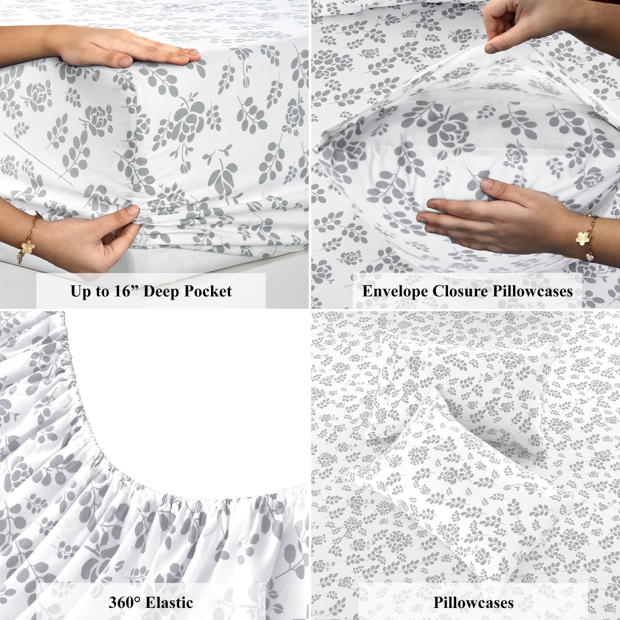 Ultra-Soft Lux Decor Twin Microfiber Bed Sheets - 3 Piece Floral Sheet Set, Soft Breathable Bedding, Wrinlkle Resistant, OEKO-TE... - Cooling Hotel Quality Bedding Sheets and Pillowcases Detail