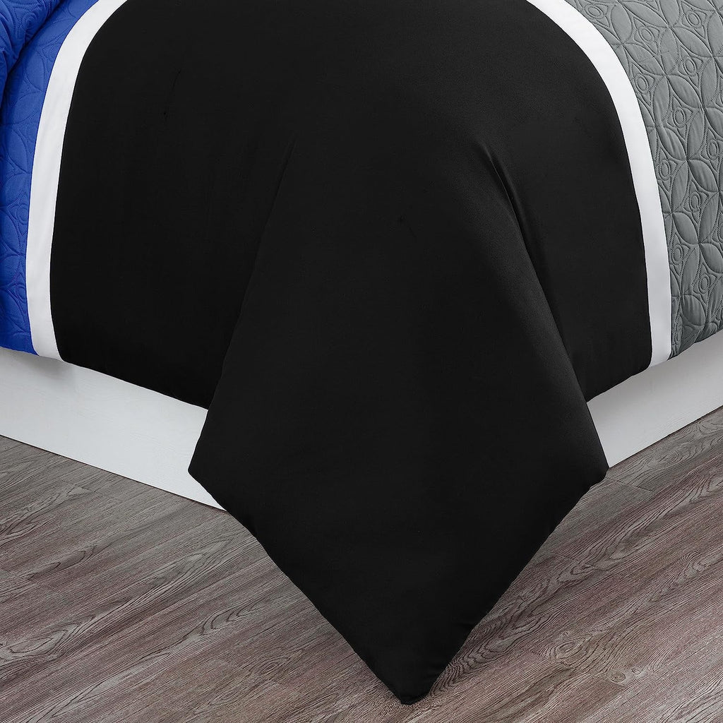 Luxurious Quilted Bernard 7-Piece Full Bed in a Bag Comforter Set with Sheets, Lightweight Comforter Blue Black Gray Patchwork Quilted ... - Hypoallergenic Ultra-Fluffy Quilt for Winter Detail