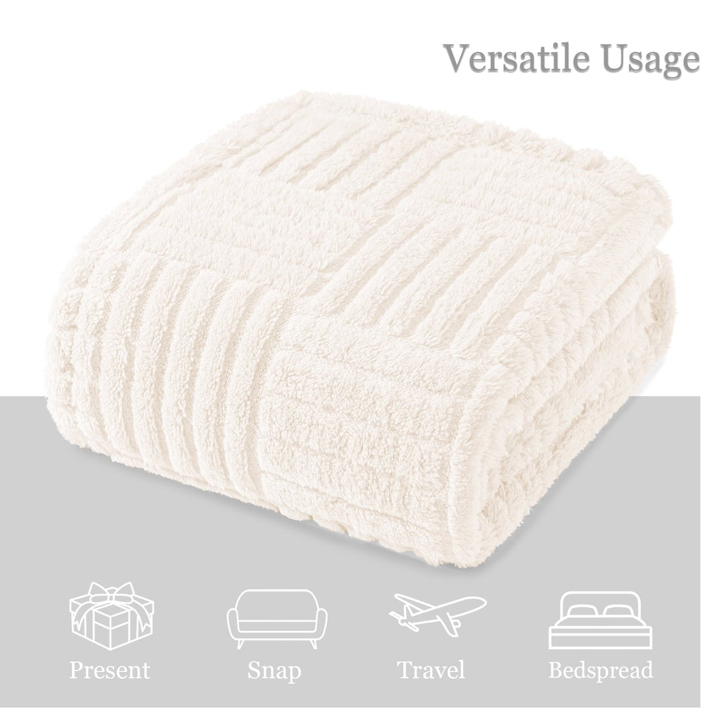 Lightweight Warm Fluffy Fleece Throw Blanket 50"x60" for Couch, Bed, Sofa, Fuzzy Soft Cozy Throw with Decorative Jacquard Pattern for ... - Luxury Knitted Decorative Throw Blanket with Fringes Detail