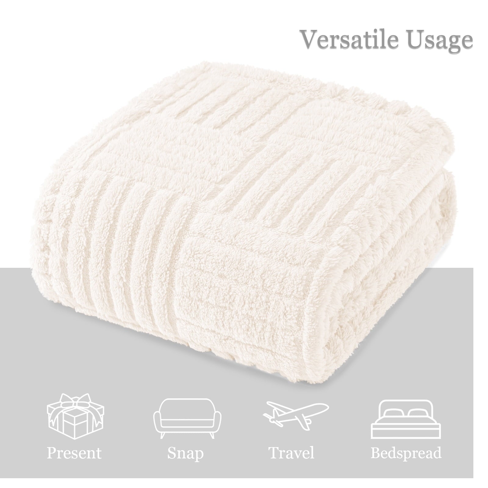 Lightweight Warm Fluffy Fleece Throw Blanket 50"x60" for Couch, Bed, Sofa, Fuzzy Soft Cozy Throw with Decorative Jacquard Pattern for ... - Luxury Knitted Decorative Throw Blanket with Fringes Detail