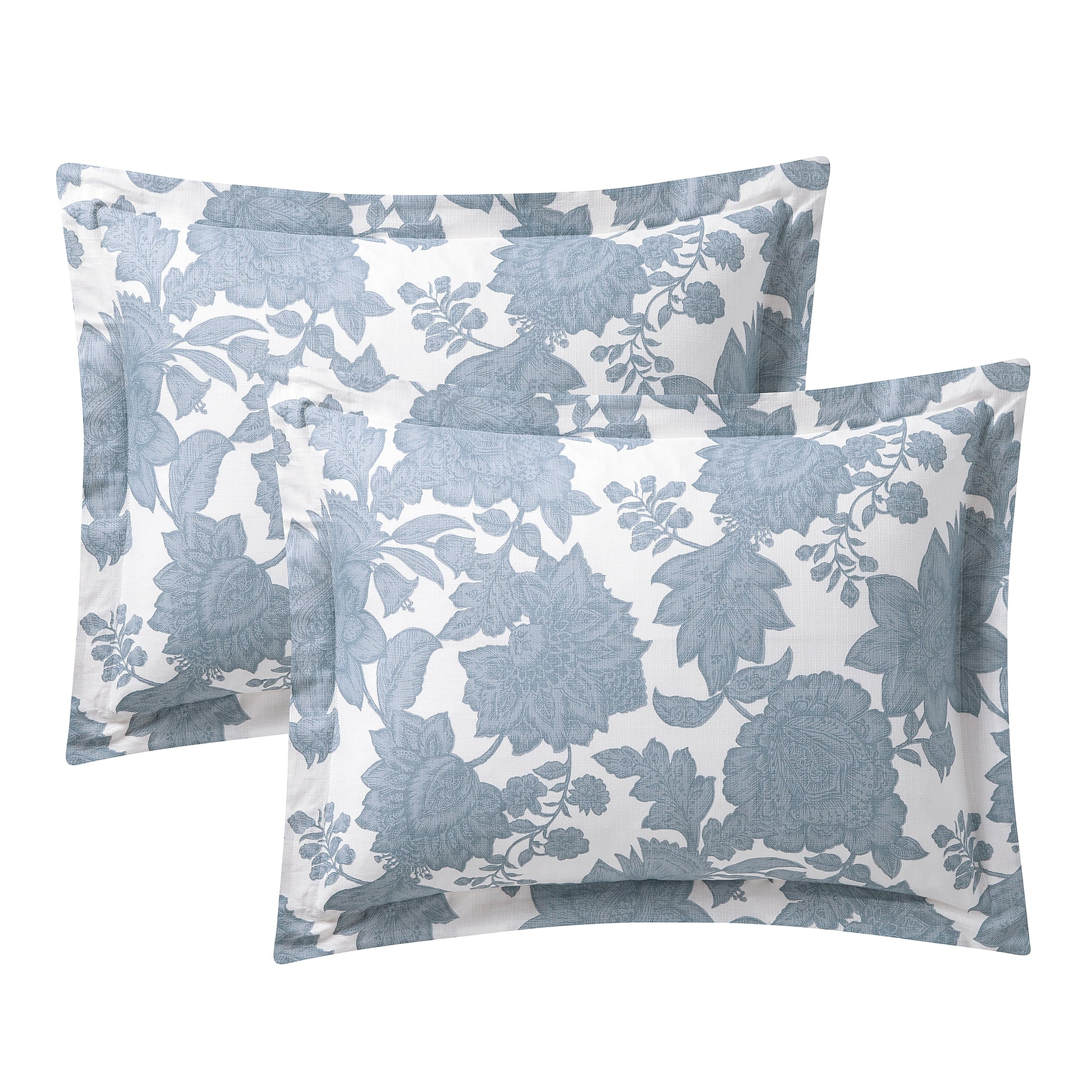 Heavyweight Warmth Veronica 3-Piece Blue Floral Cotton Slub Comforter Set, King - Luxurious Quilted Duvet Cover Set Detail