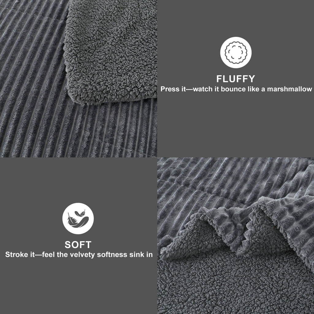 Hypoallergenic Cloud 3 Piece Fleece Queen Comforter Set - Soft & Warm Fluffy Dark Gray Sherpa Bedding , Fuzzy Heavy Double Sided Design Wi... - Hypoallergenic Ultra-Fluffy Quilt for Winter Detail