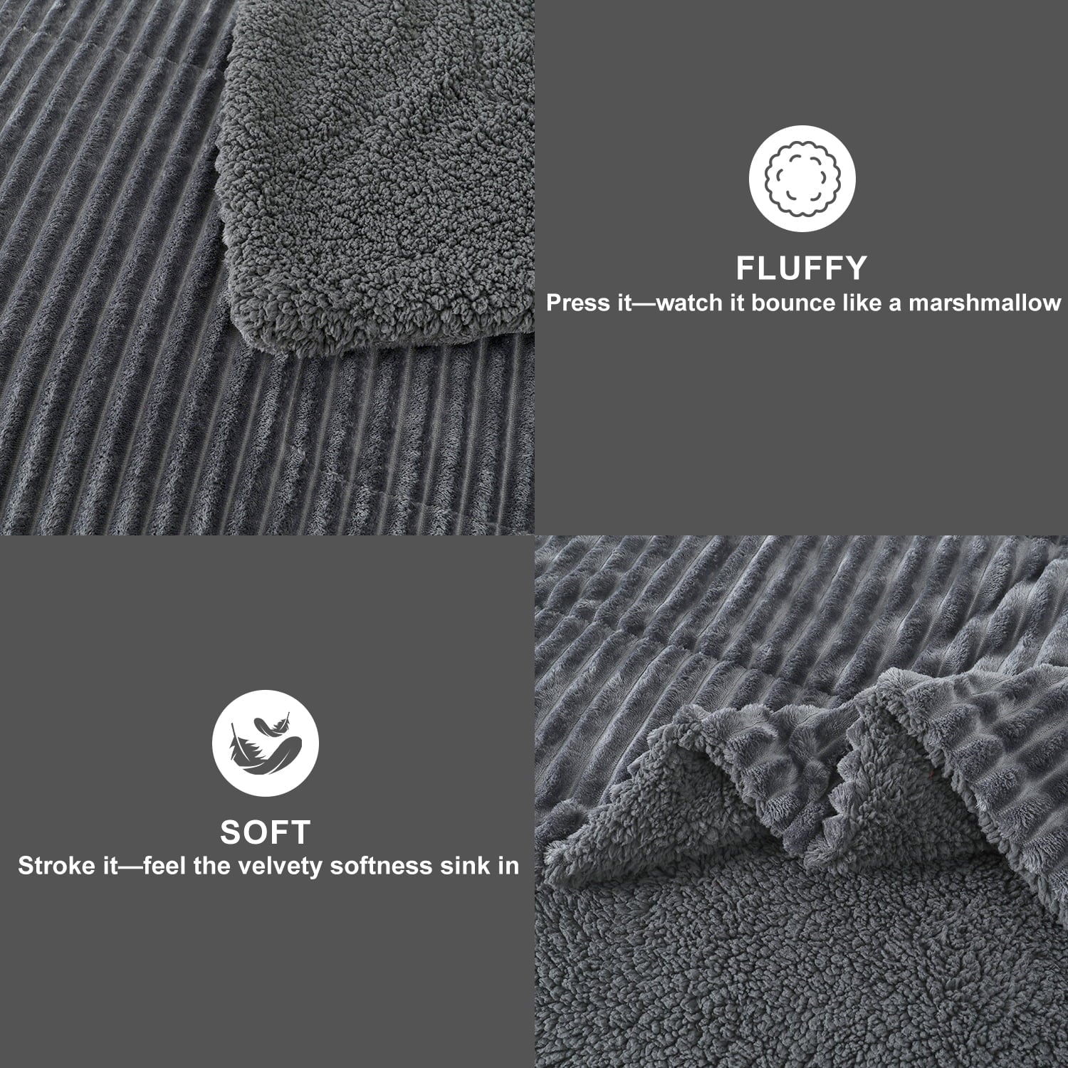 Hypoallergenic Cloud 3 Piece Fleece Queen Comforter Set - Soft & Warm Fluffy Dark Gray Sherpa Bedding , Fuzzy Heavy Double Sided Design Wi... - Hypoallergenic Ultra-Fluffy Quilt for Winter Detail
