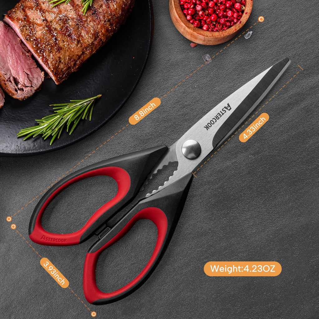 Premium Kitchen 2 Pcs Kitchen Scissors, Heavy Duty Shears with Serrated Blade, Ergonomic Handle Food Scissor for Poultry, H... - Kitchen Gadget Tool for Quick Food Prep Detail