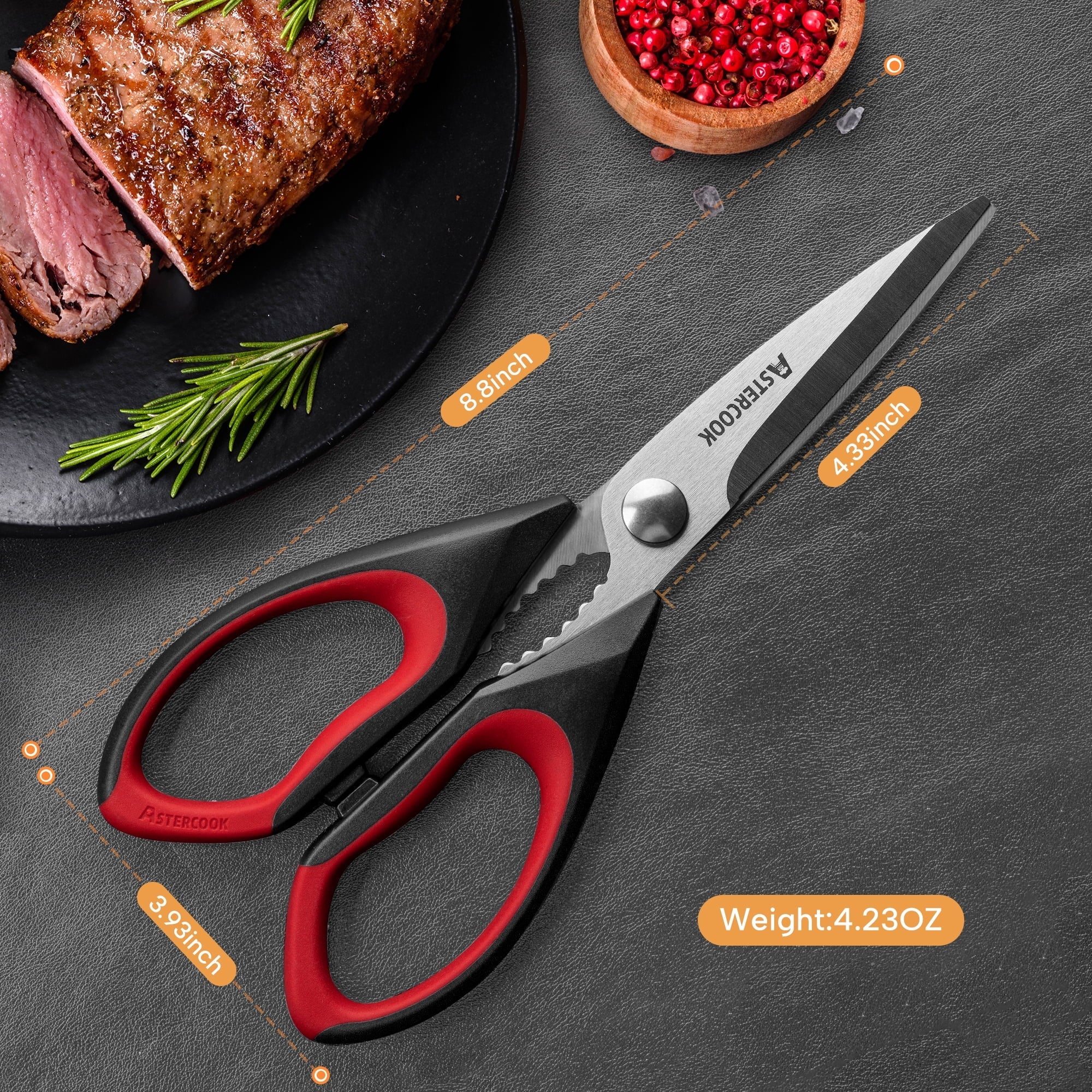 Premium Kitchen 2 Pcs Kitchen Scissors, Heavy Duty Shears with Serrated Blade, Ergonomic Handle Food Scissor for Poultry, H... - Kitchen Gadget Tool for Quick Food Prep Detail