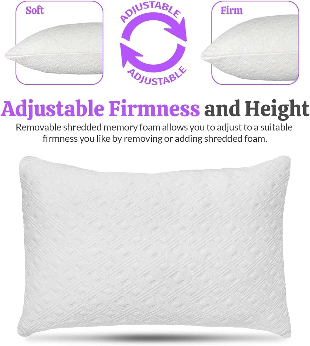 Orthopedic Support King Size Bamboo Pillow, Memory Foam Bed Pillows with Washable Pillowcases, King - Decorative Throw Pillow Cushion for Sofa & Bed Detail