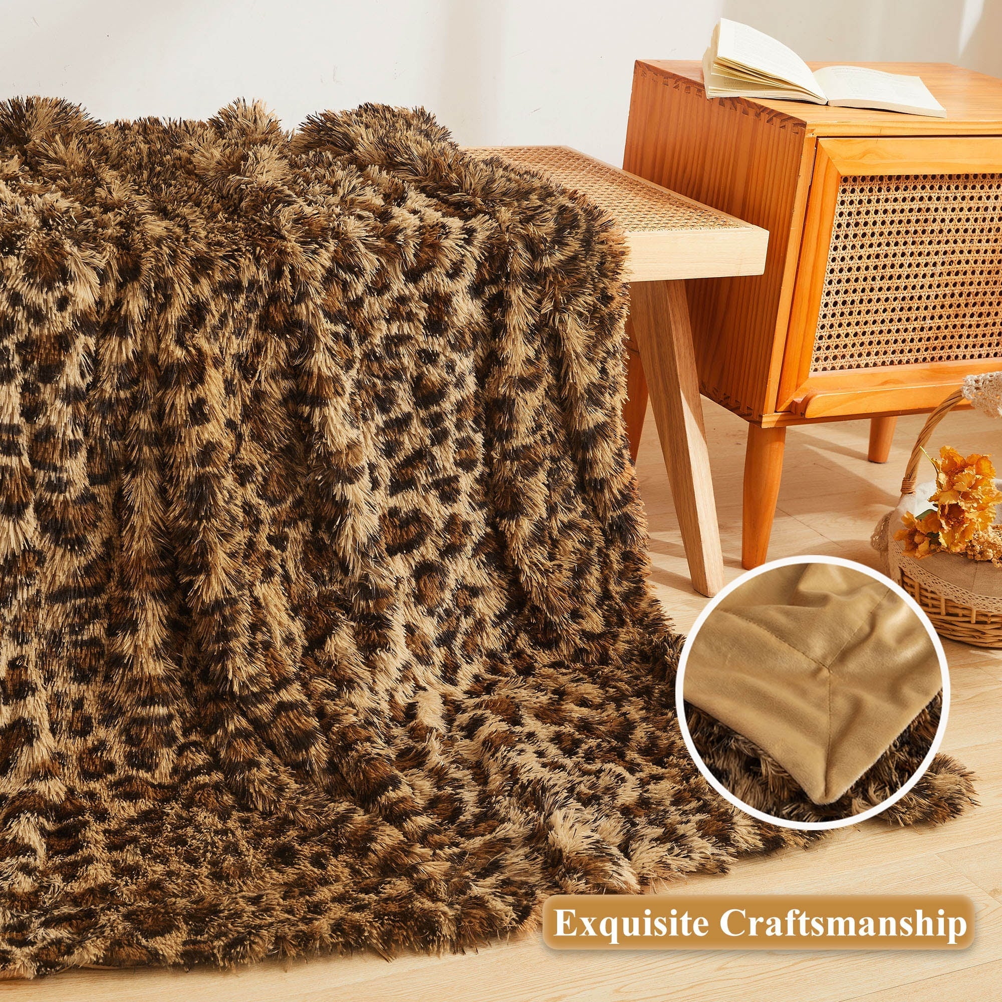 Decorative Knitted Luxury Faux Fur Leopard Print Throw, Soft 50x60 Cheetah Print Fluffy Blanket, Shaggy Plush Decorative Couch Throw, Cu... - Cozy Fleece Throw Blanket for Couch & Bed Detail