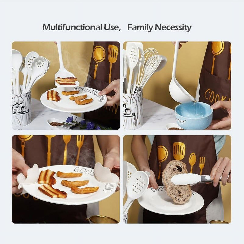 Heavy Duty Silicone Cooking Utensils Set - 446°F Heat Resistant Kitchen Utensils,Turner Tongs,Spatula,Spoon,Brush,Whisk,Kitchen ... - Professional Kitchen Tool for Culinary Enthusiasts Detail
