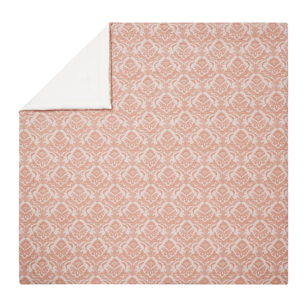 All-Season Woven Damask 2-Piece Comforter Set, Blush, Full Queen, All Ages - Luxurious Quilted Duvet Cover Set Detail