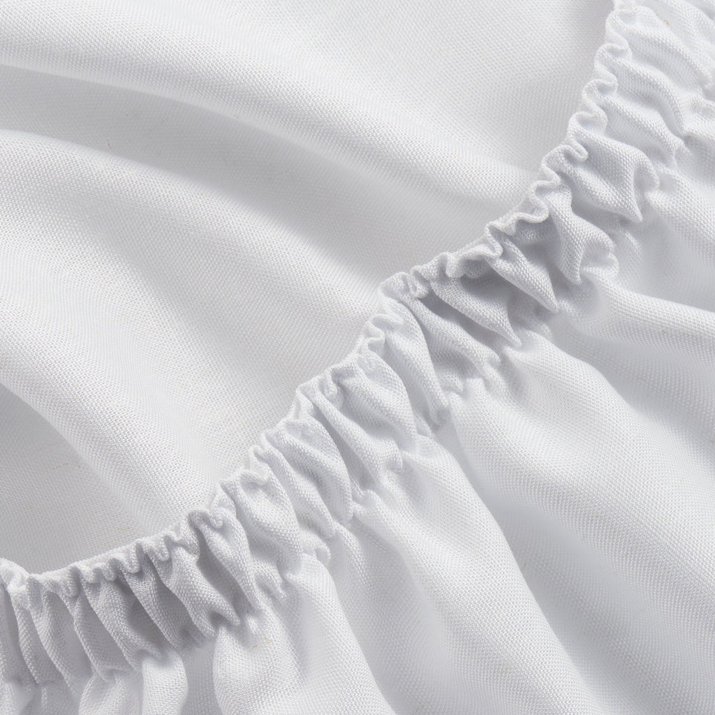 Breathable Luxury 4-Piece White Lyocell & Linen Blend Percale Bed Sheet Set, Queen - Premium Ultra-Soft Pillowcase Pair for Sleeping Detail