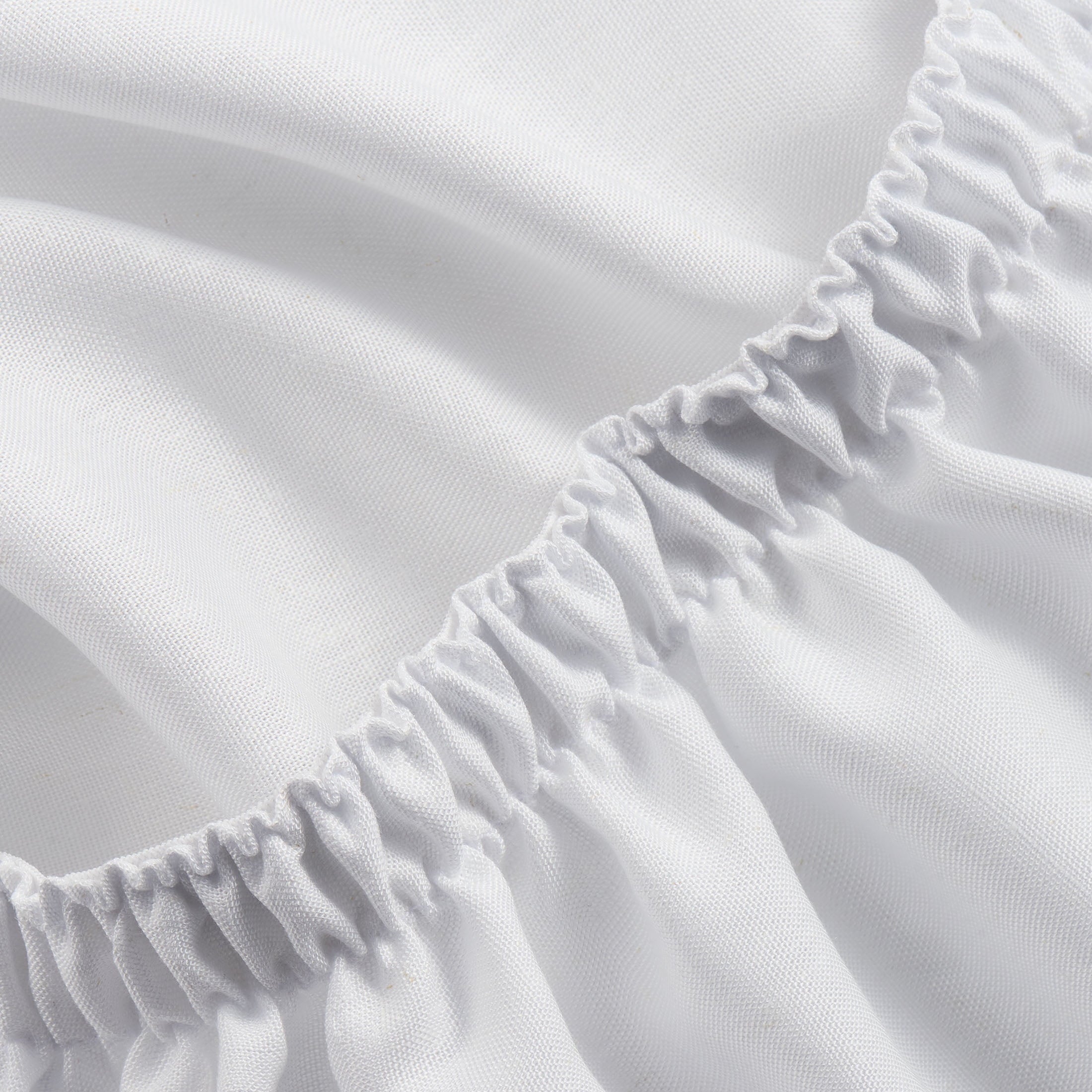 Breathable Luxury 4-Piece White Lyocell & Linen Blend Percale Bed Sheet Set, Queen - Premium Ultra-Soft Pillowcase Pair for Sleeping Detail