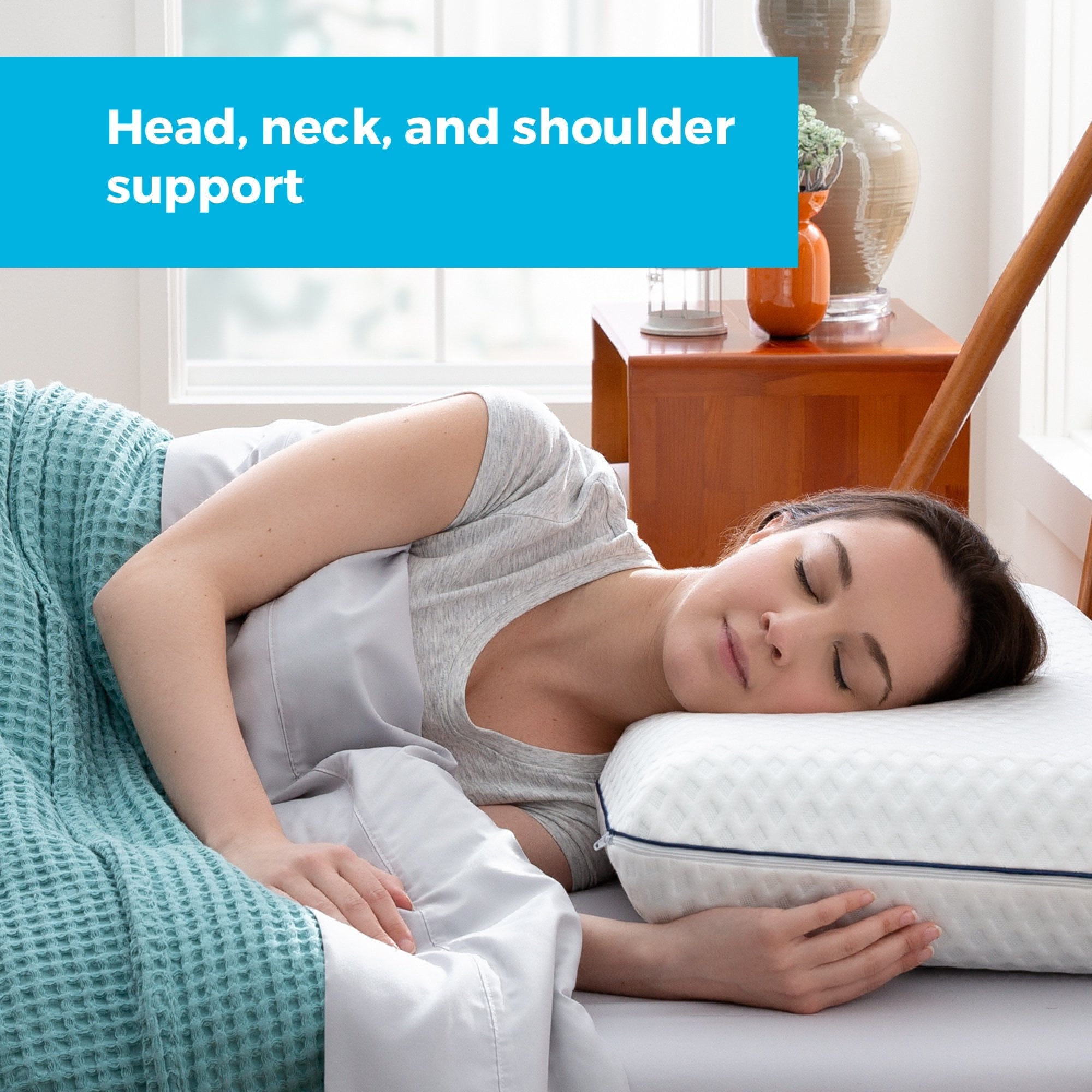 Decorative Plump Medium Feel Standard Size Ventilated Gel Memory Foam Bed Pillow with Washable Cover and Temperature Regulating Infusion - Ergonomic Memory Foam Pillow for Neck Pain Support Detail