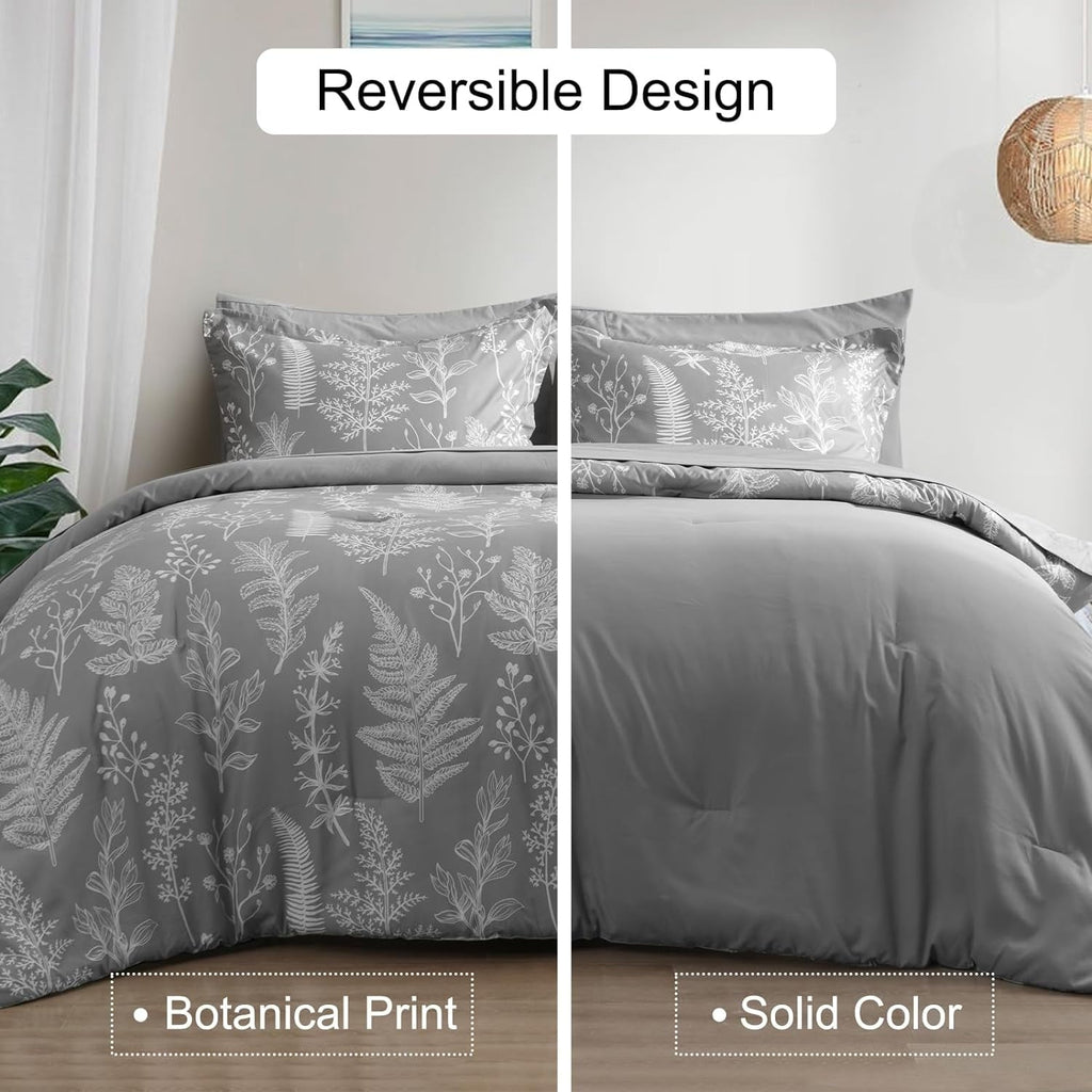Fluffy Down Alternative 7 Pieces Printed King Comforter Set, Lightweight Reversible Botanical Bedding Set Include Comforter, Pillow Shams, Fl... - All-Season Down Alternative Comforter Insert Detail