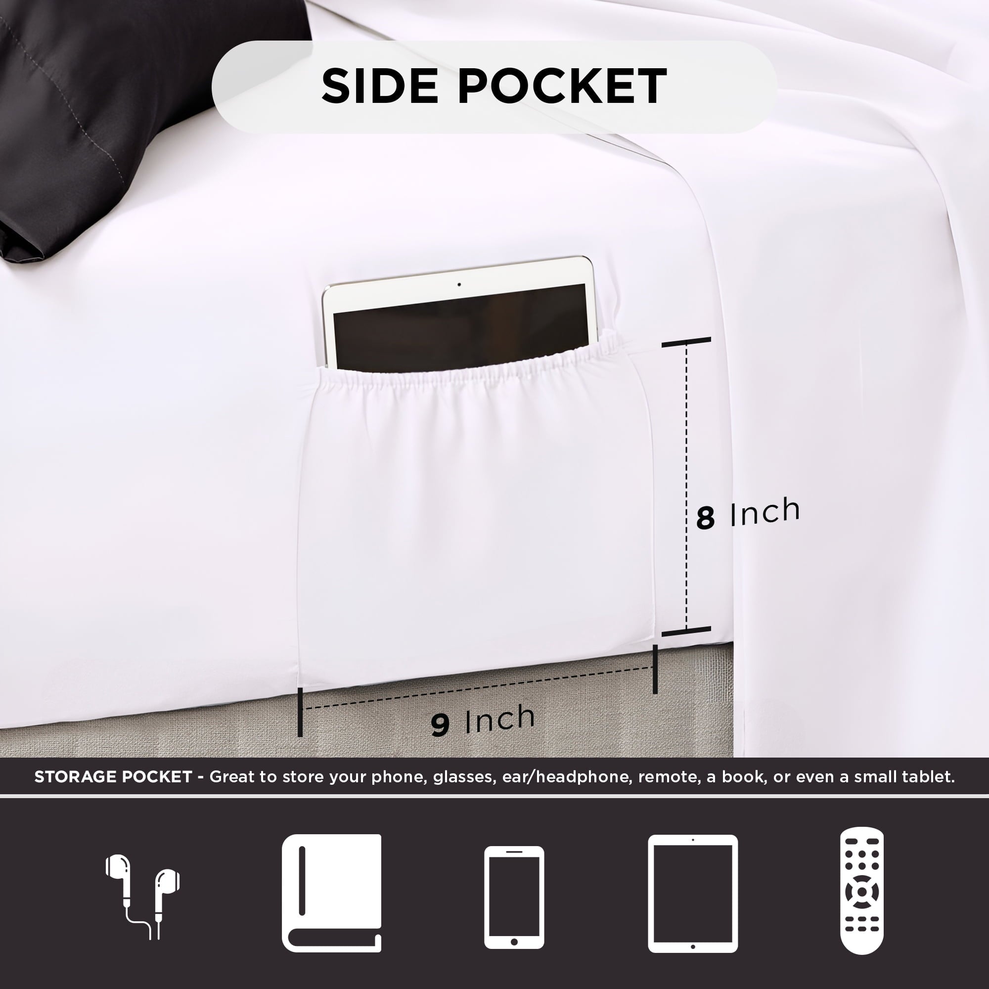 Fluffy Down Alternative Queen Comforter Set, Bedding Comforter Set Queen Size W/ Side Pockets, Black, 9 Pieces - Luxurious Quilted Duvet Cover Set Detail