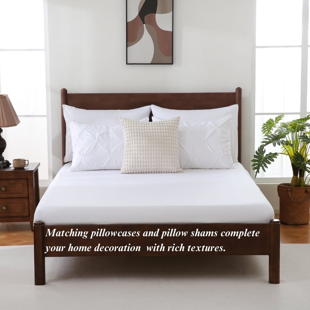 Heavyweight Warmth 7 Pieces Pinch-Pleated Comforter Set, White Queen Size - Luxurious Quilted Duvet Cover Set Detail