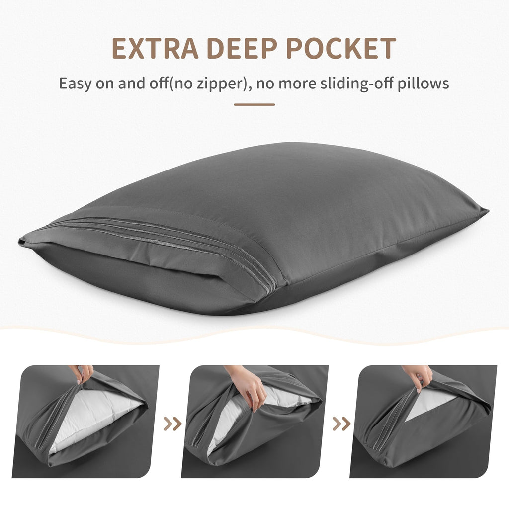 Breathable Luxury 6 Pieces Bed Sheet Set, 1800 Series Soft Microfiber Queen Sheets with 16" Deep Pocket, Dark Gray - Premium Ultra-Soft Pillowcase Pair for Sleeping Detail