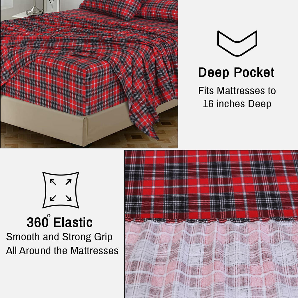 Cooling Sateen Flannel Sheets Queen Size - 100% Cotton Double Brushed Bed Sheets, Deep Pockets 16 Inches Queen Sheet Set, All Season... - Cooling Hotel Quality Bedding Sheets and Pillowcases Detail