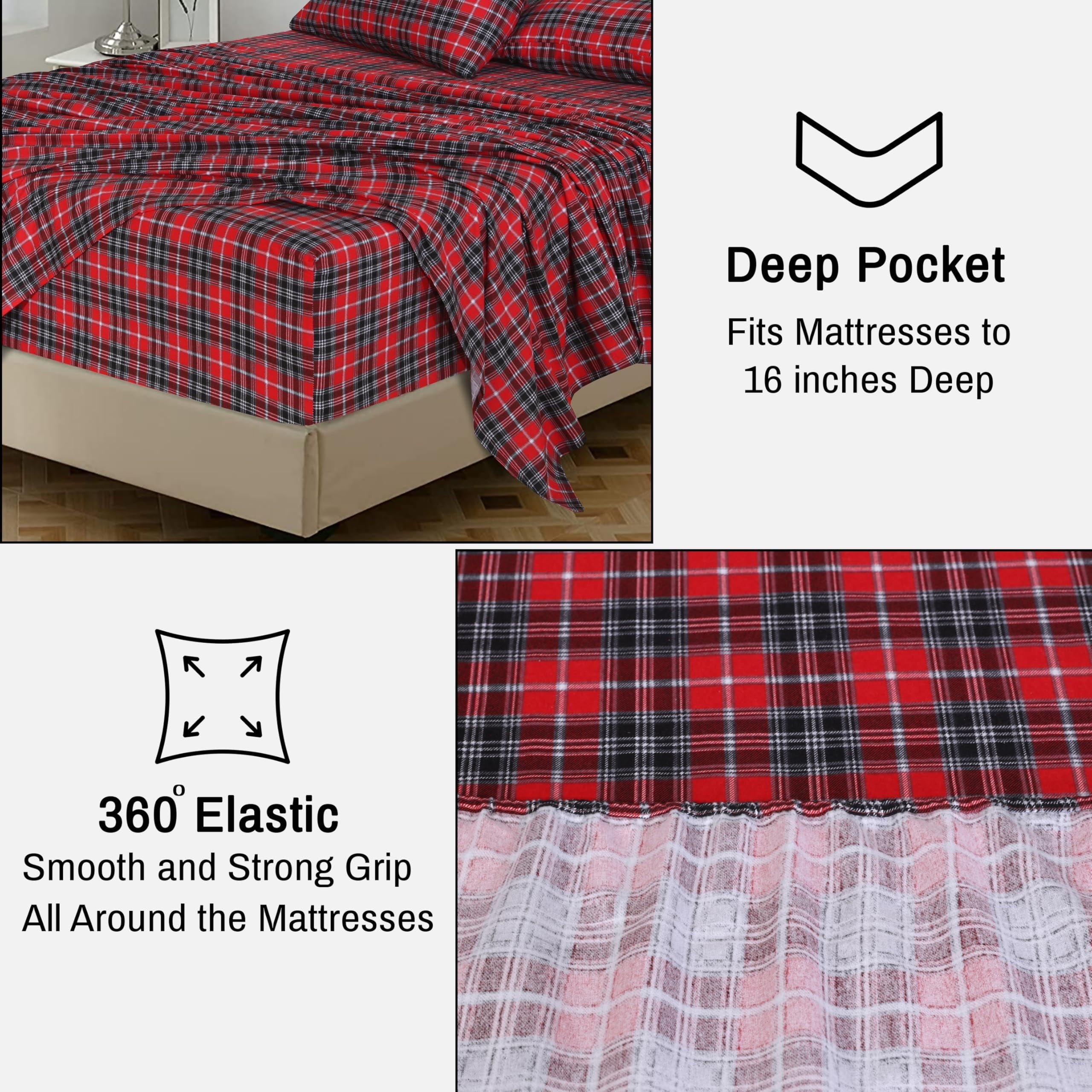 Cooling Sateen Flannel Sheets Queen Size - 100% Cotton Double Brushed Bed Sheets, Deep Pockets 16 Inches Queen Sheet Set, All Season... - Cooling Hotel Quality Bedding Sheets and Pillowcases Detail