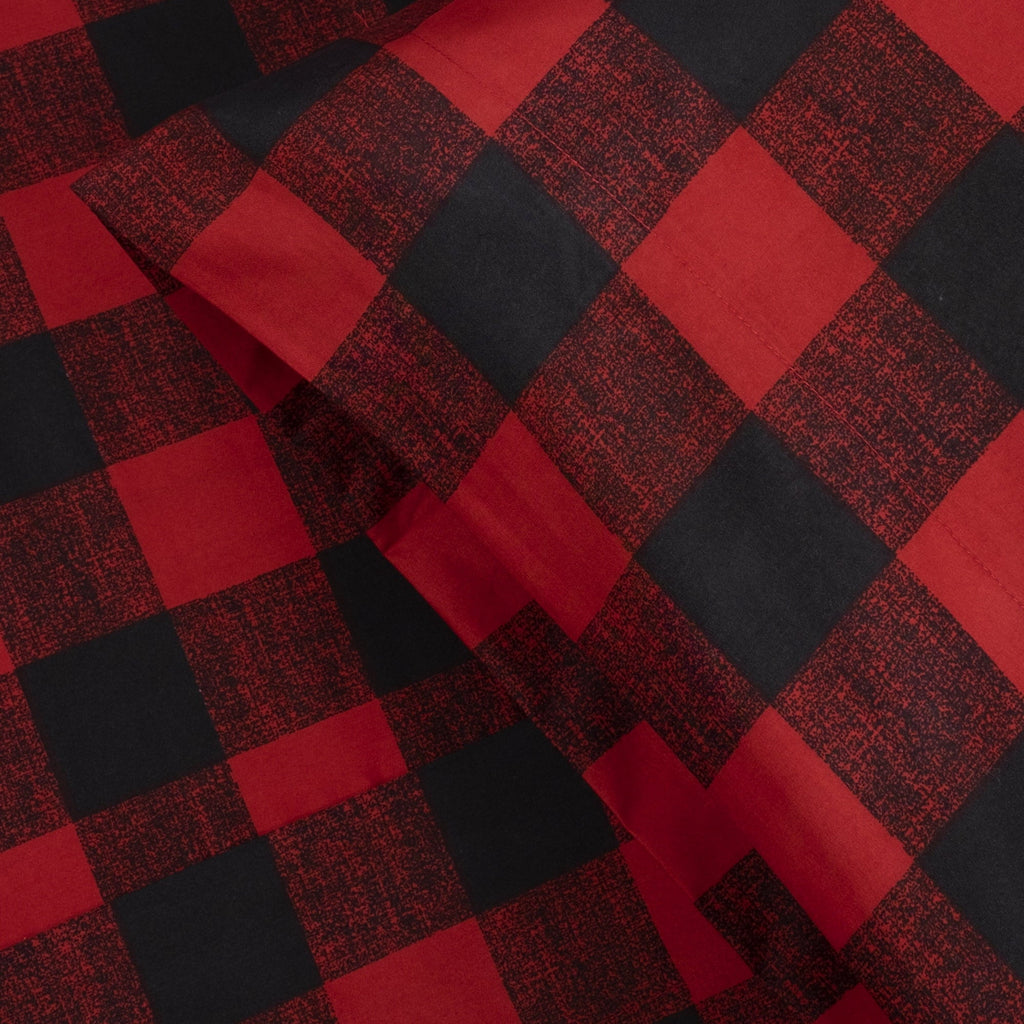 Premium Egyptian Cotton Buffalo Plaid Black and Red 4 Piece Bed Sheet Set - Twin - Premium Ultra-Soft Pillowcase Pair for Sleeping Detail