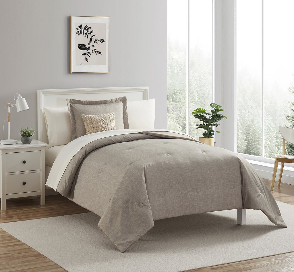 All-Season 7 Piece Beige Bed in a Bag Comforter Set with Sheets, Twin-XL - All-Season Down Alternative Comforter Insert Detail