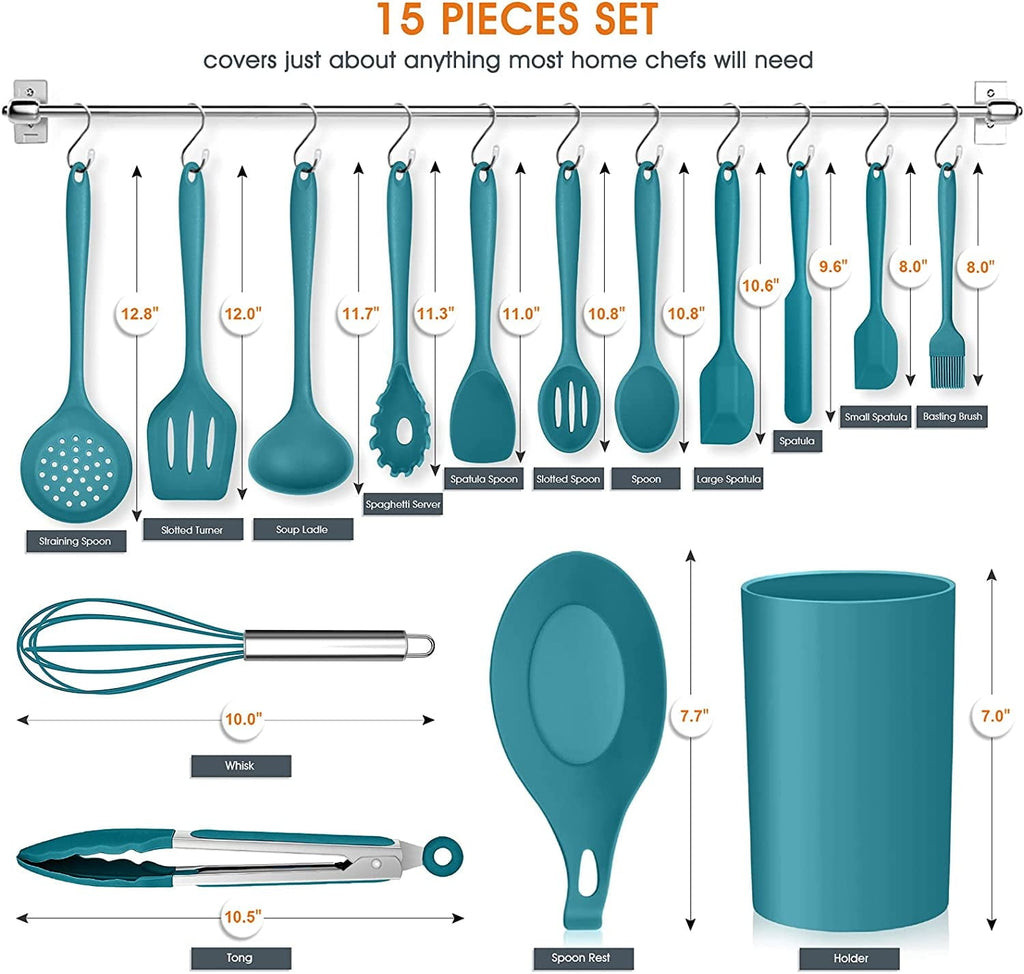 Durable Steel 15-Piece Kitchen Utensils Set, Silicone Cooking Utensils with Holder, Non-stick Cookware Friendly & Heat Resistant - ... - High-Precision Culinary Tool for Baking & Cooking Detail