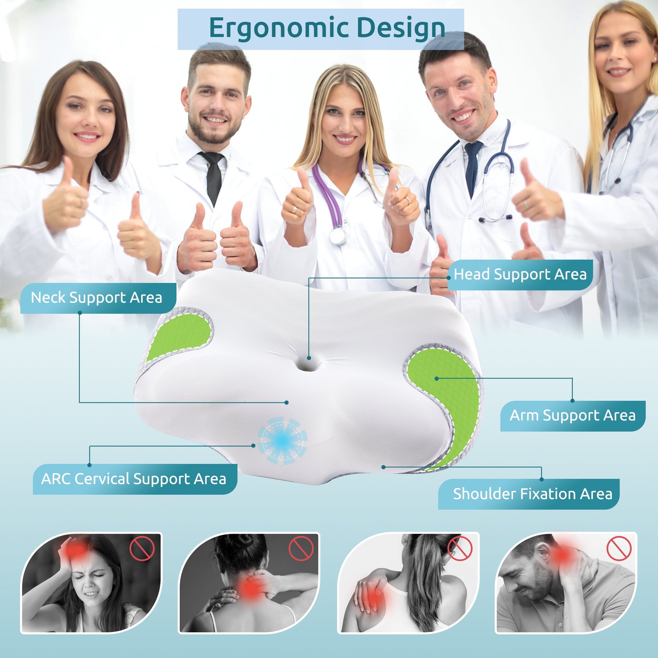 Orthopedic Support Cervical Memory Foam Pillow Neck Bed Pillow for Pain Relief Sleeping, Ergonomic Orthopedic for Side Back and Stomach ... - Decorative Throw Pillow Cushion for Sofa & Bed Detail