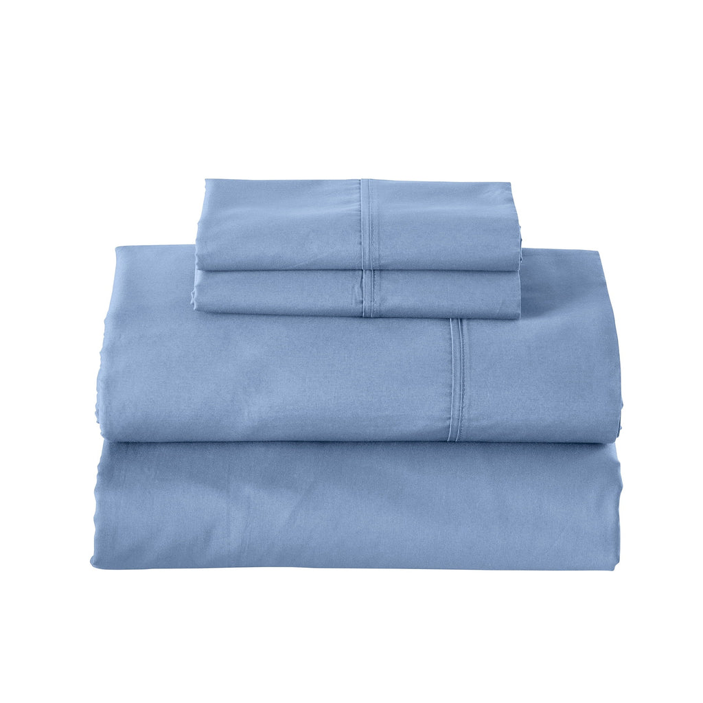Wrinkle-Resistant Cool & Crisp 3-Piece 300 Thread Count Blue Water Cotton Percale Sheet Set, Twin - Cooling Hotel Quality Bedding Sheets and Pillowcases Detail