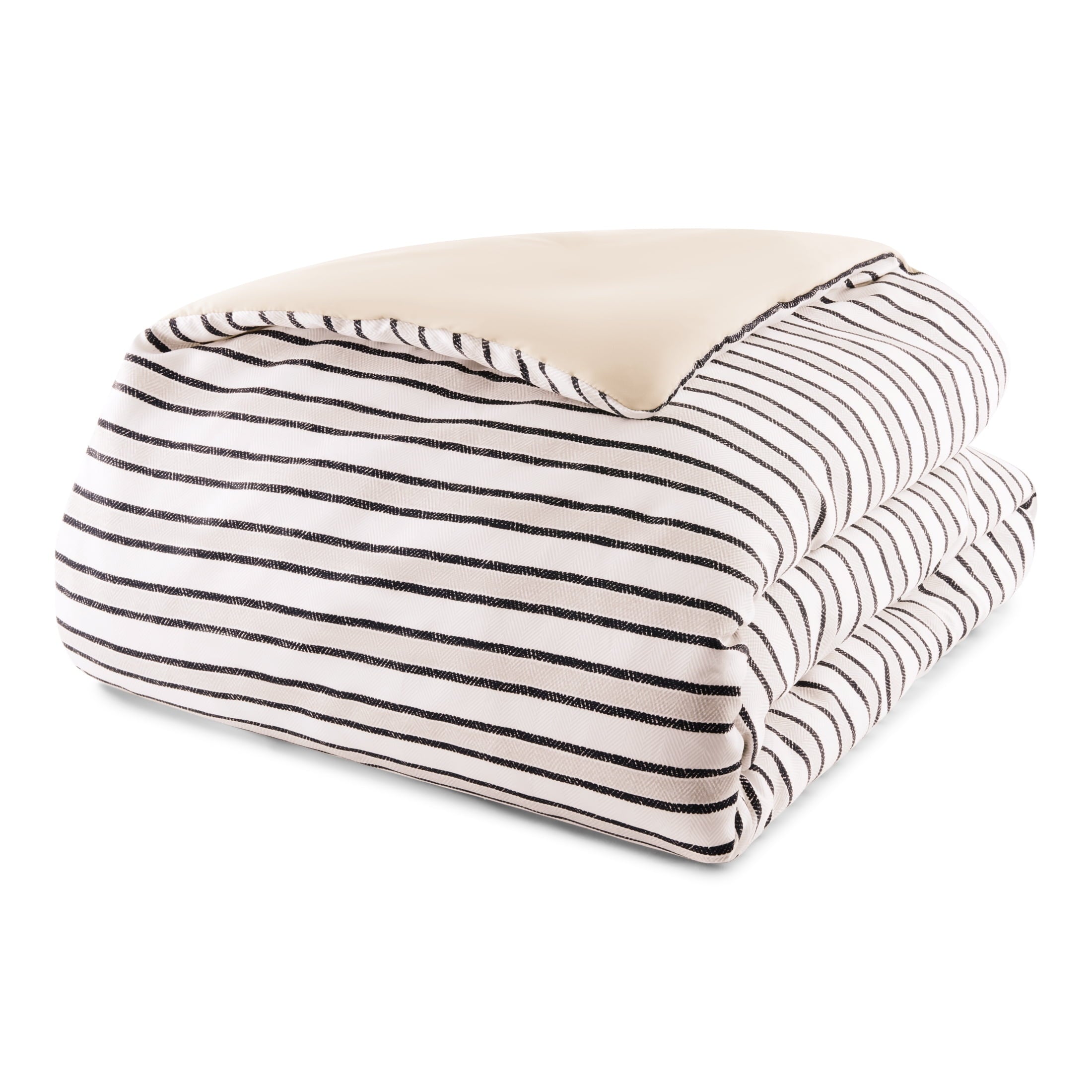 Fluffy Down Alternative Soft Touch Bed in a Bag 11-Piece Reversible Tan & Black Striped Comforter Set with Sheets, Queen - Cloud-Like Soft Lightweight Bed Comforter Detail