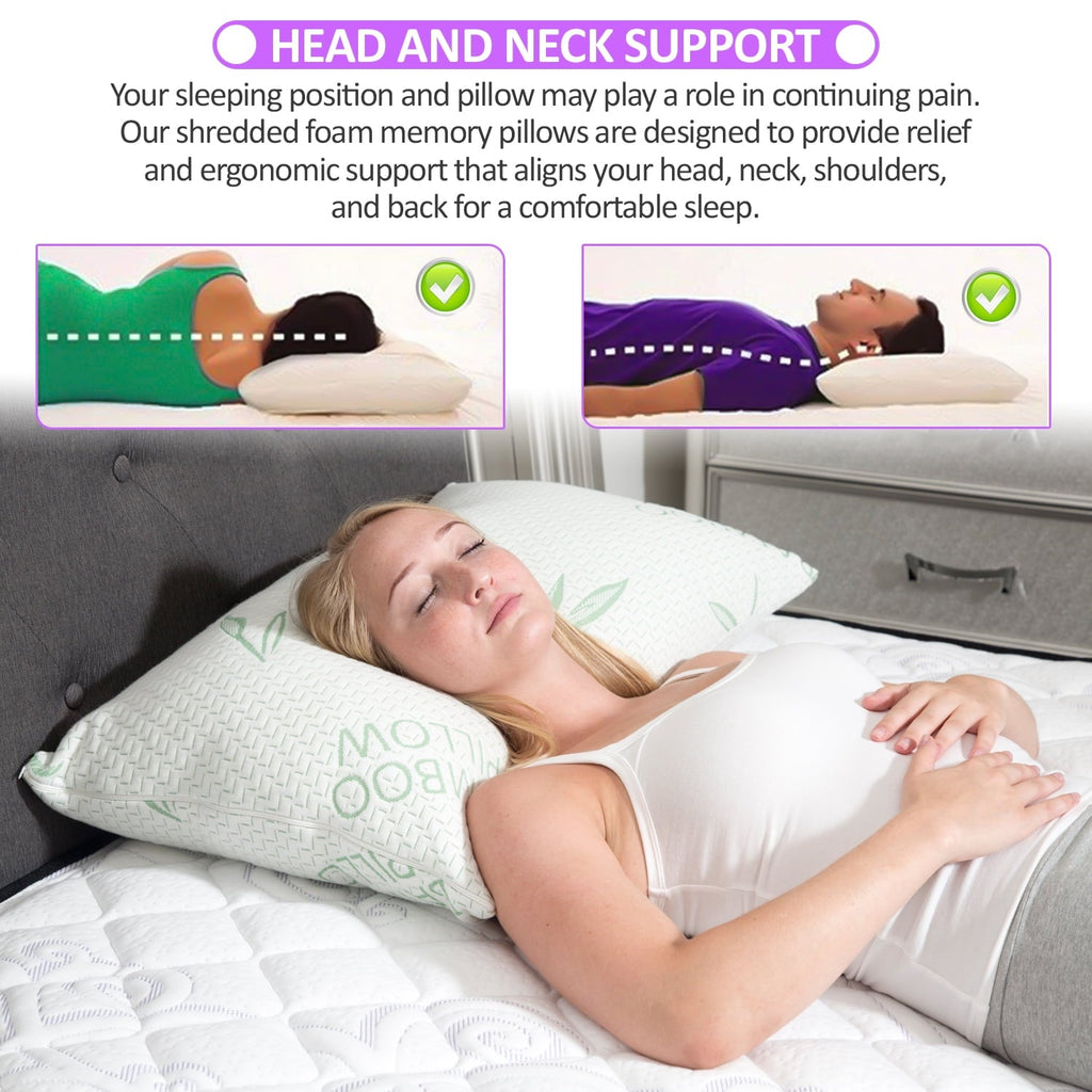 Hotel Collection King Size Bamboo Pillow, Memory Foam Bed Pillows with Washable Pillowcases, King - Ergonomic Memory Foam Pillow for Neck Pain Support Detail