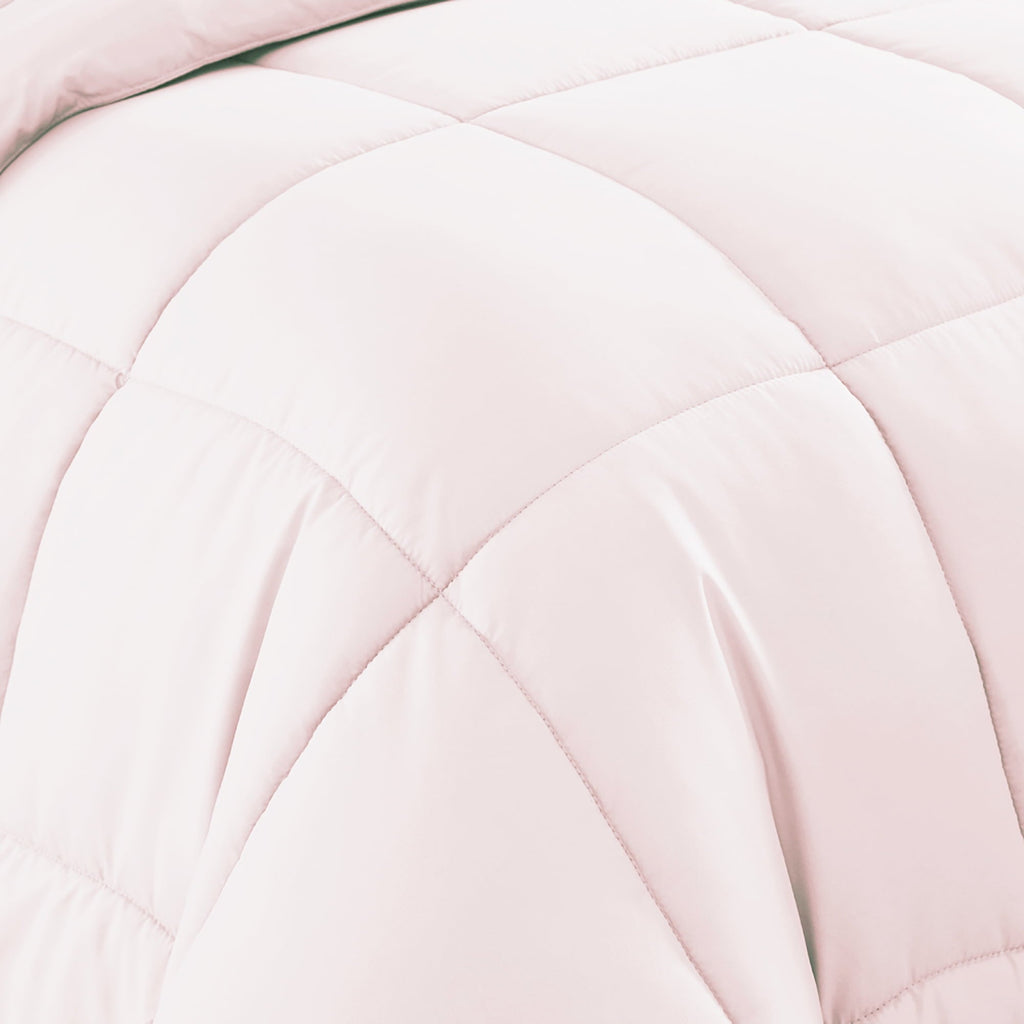 Fluffy Down Alternative Supreme 7 Piece Bed-In-A-Bag All Season Solid Comforter & Sheet Set, Full, Pale Pink - All-Season Down Alternative Comforter Insert Detail