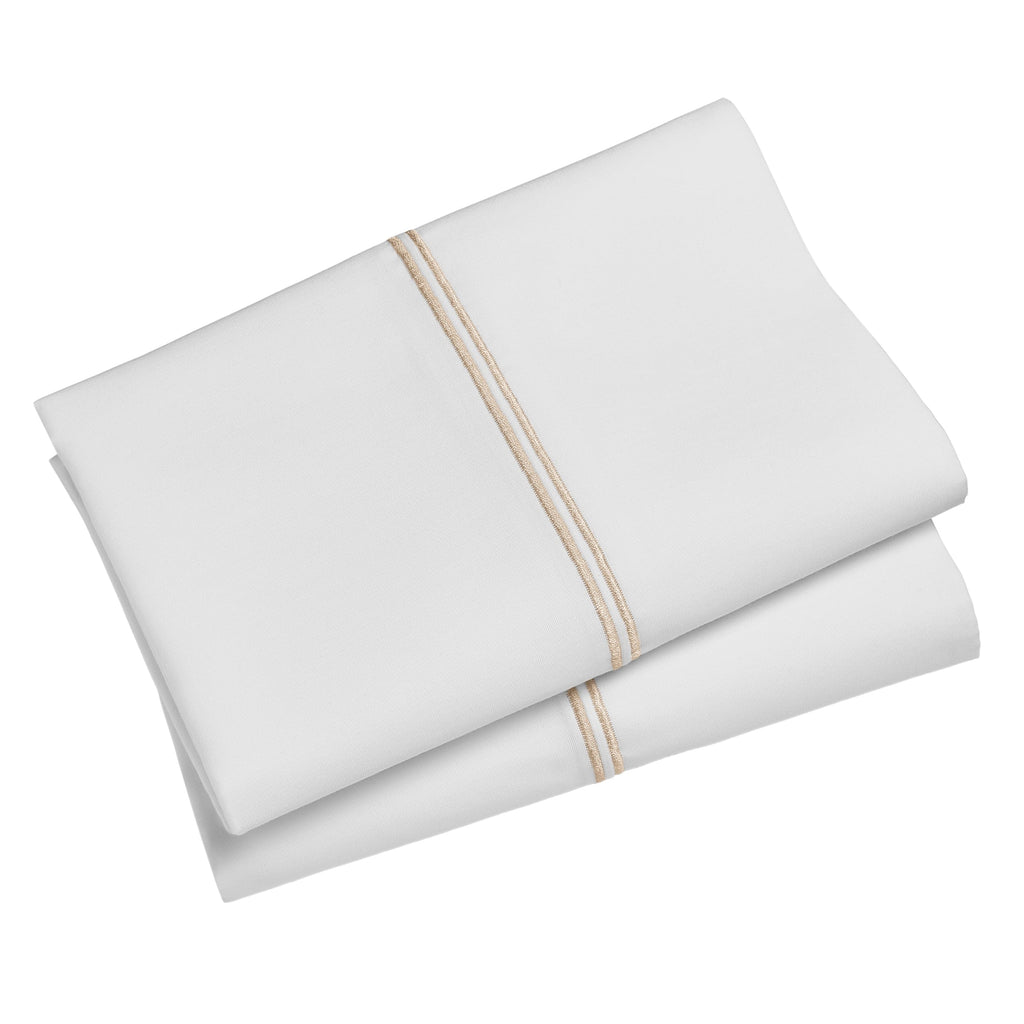 Breathable Luxury 4-Piece 300 Thread Count White Pima Cotton Bed Sheet Set with Tan Hem, Full , Adult/Teen - Cooling Hotel Quality Bedding Sheets and Pillowcases Detail