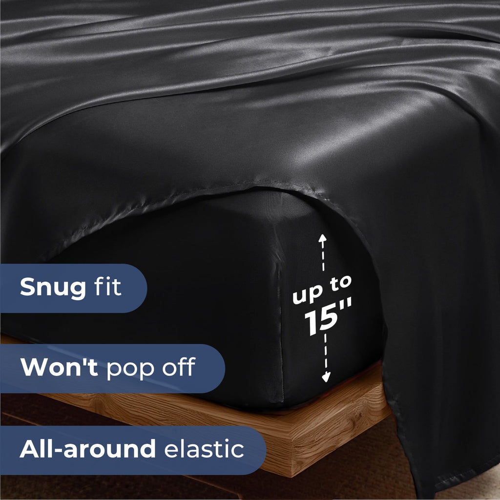 Ultra-Soft Set, Queen, Silky Bed s, 4 Pieces,Black - Cooling Hotel Quality Bedding Sheets and Pillowcases Detail