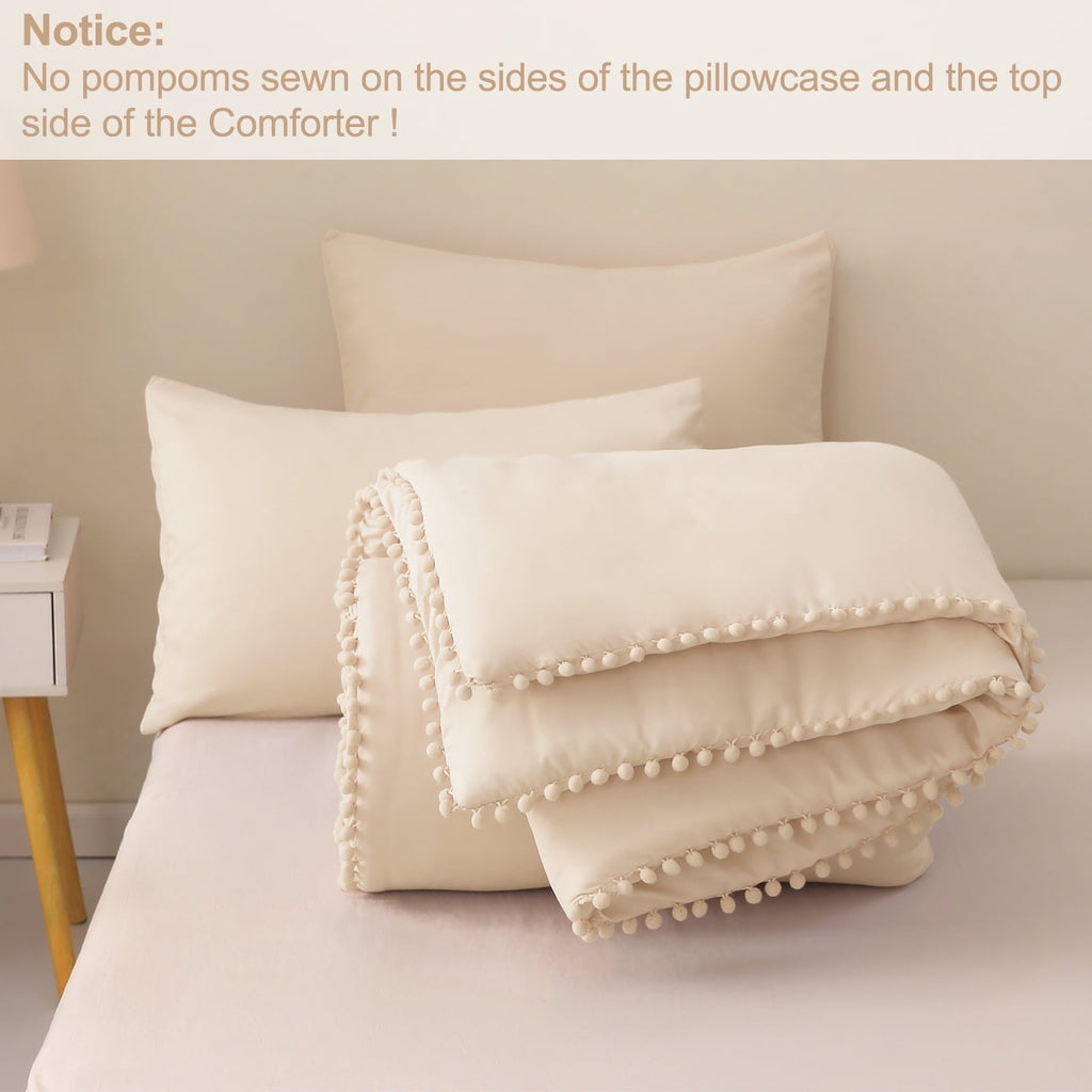 Heavyweight Warmth Boho Pom Pom Ball Fringe King Size Comforter Set, 3 Pieces Beige Lightweight Down Alternative Bedding Comforter Sets ... - Cloud-Like Soft Lightweight Bed Comforter Detail