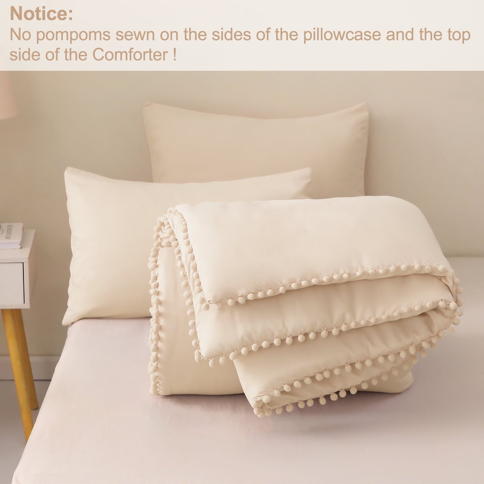Heavyweight Warmth Boho Pom Pom Ball Fringe King Size Comforter Set, 3 Pieces Beige Lightweight Down Alternative Bedding Comforter Sets ... - Cloud-Like Soft Lightweight Bed Comforter Detail