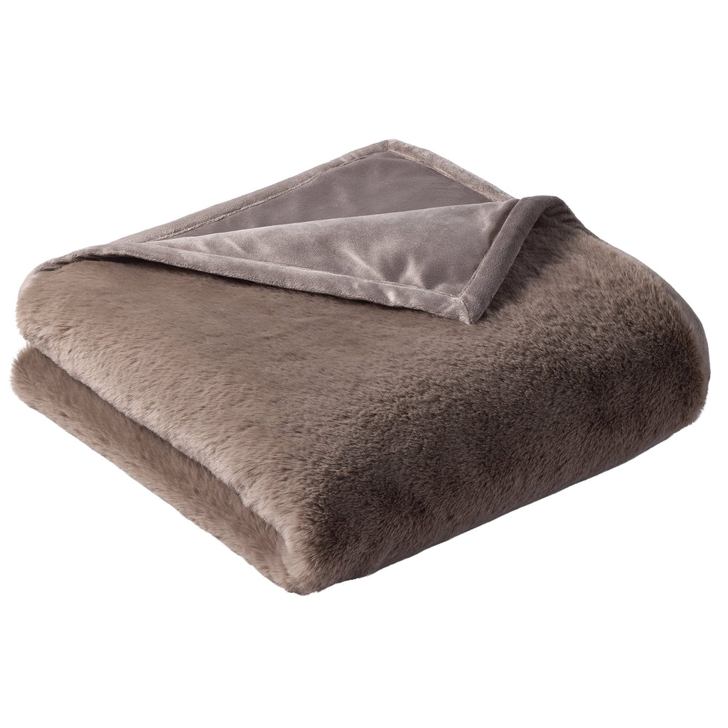 Decorative Knitted Grey Faux Fur Ultra Soft Luxury Oversized Throw Blanket 50" x 72", Grey Bisque - Super Soft Reversible Sherpa Flannel Blanket Detail