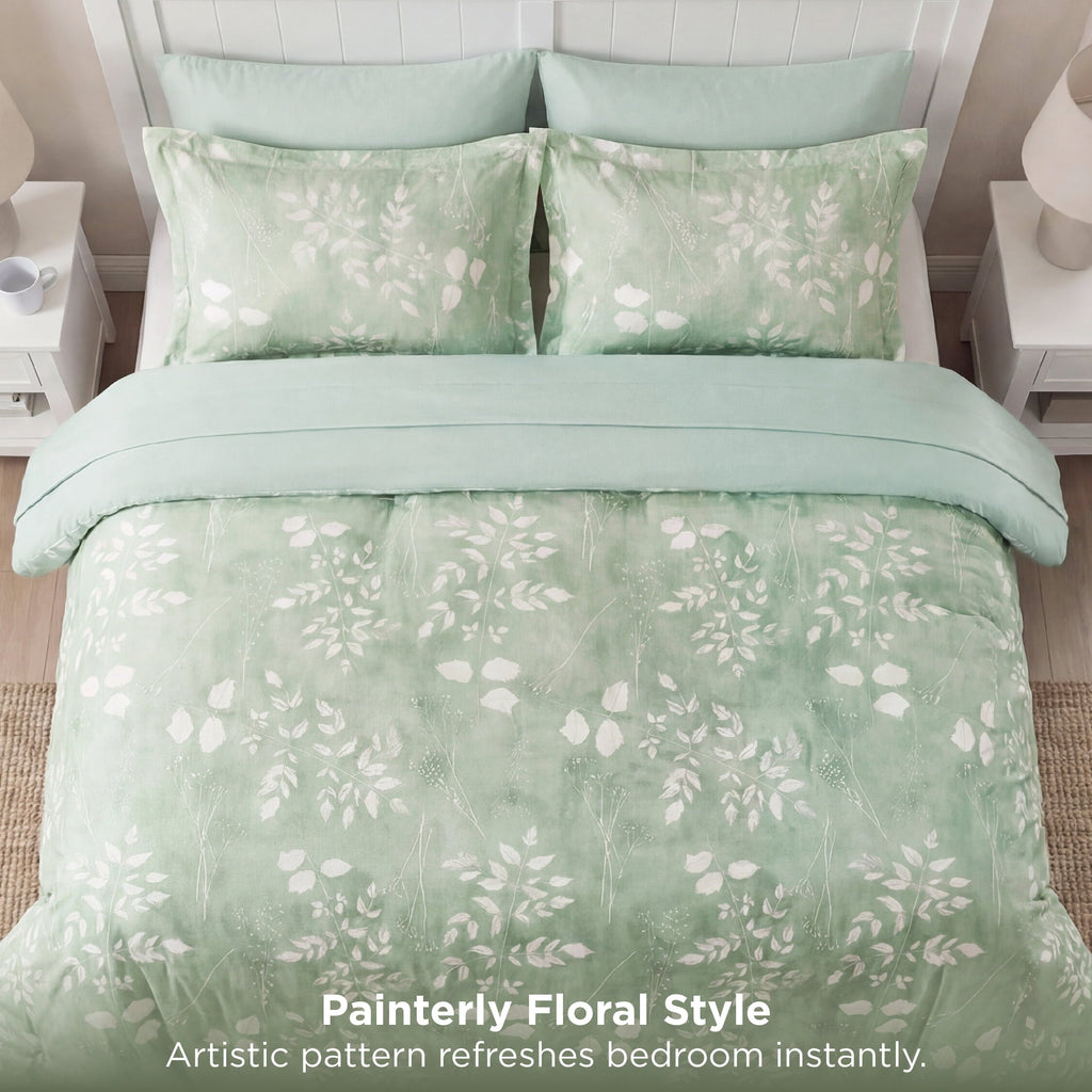 Heavyweight Warmth Queen Comforter Set Sage Green, Bed in a Bag Queen Size Bedding, 7-Pieces Botanical Flowers Spring Comforter, Sheets,... - Hypoallergenic Ultra-Fluffy Quilt for Winter Detail
