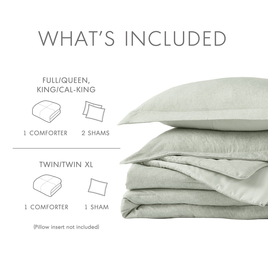 Hypoallergenic Cloud Full/Queen Comforter Sets, Reversible 3 Piece Extra Soft Bedding Set, Chambray Print Sage Green Comforter Bed Set wit... - All-Season Down Alternative Comforter Insert Detail