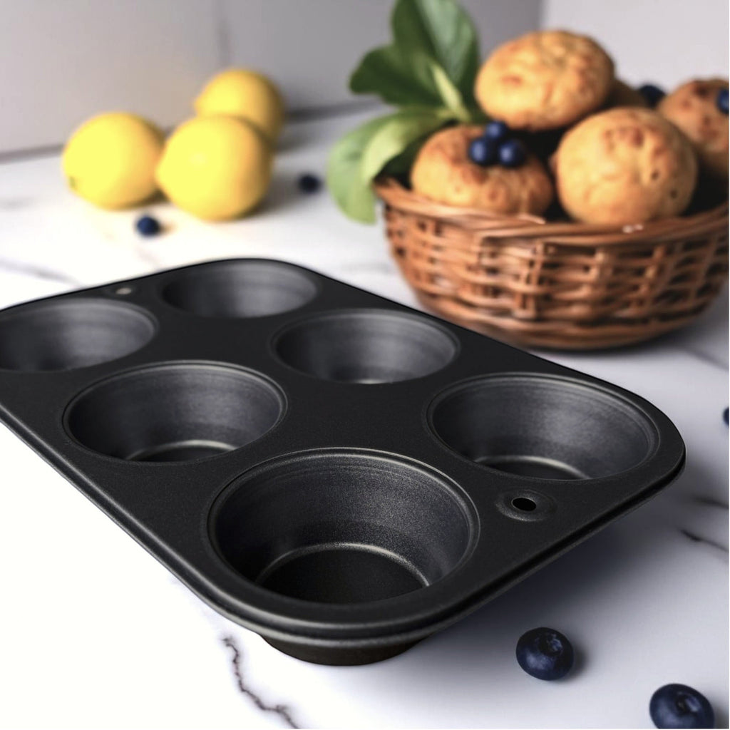 Ergonomic Manual 6-Cup Nonstick Steel Muffin Pan, 2.9" Cup, Gray, 1 Count - Kitchen Gadget Tool for Quick Food Prep Detail