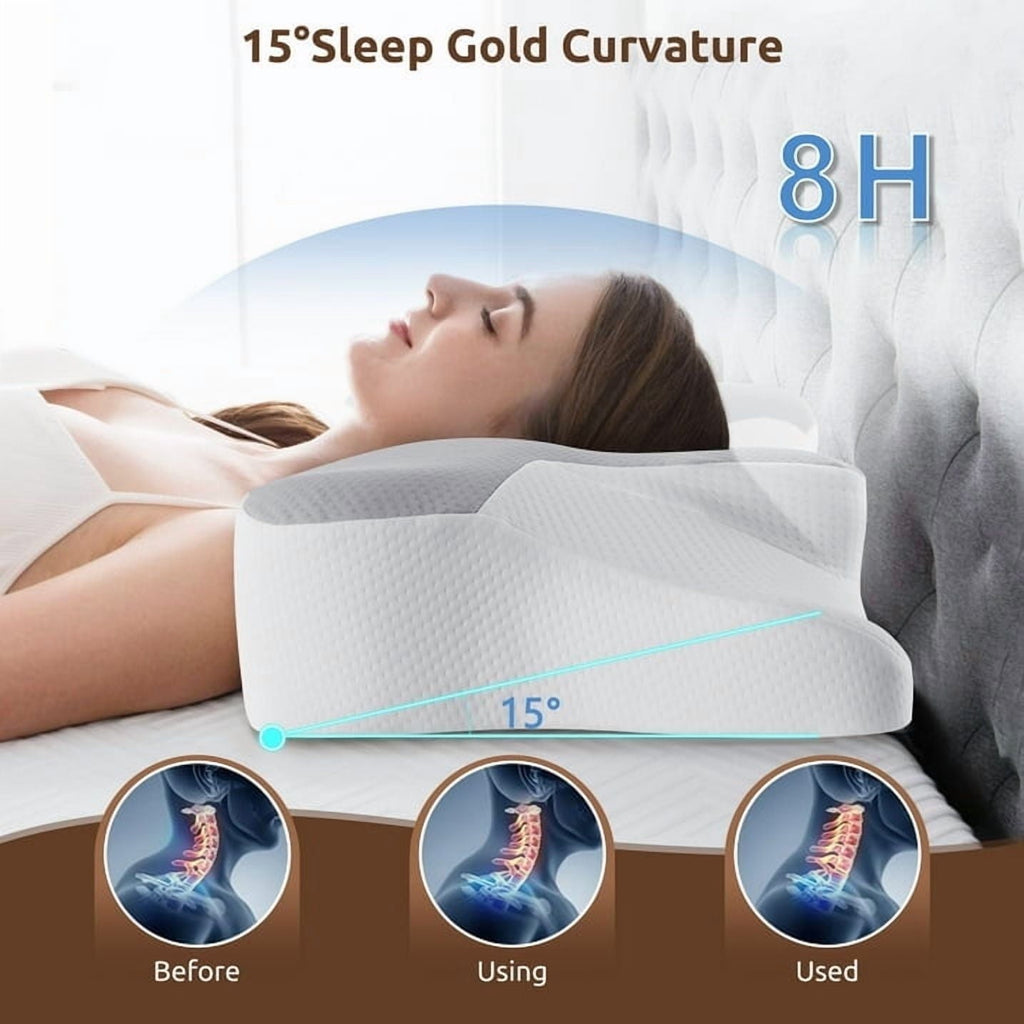 Ergonomic Memory Foam Cervical Pillow for Sleeping Memory Foam Neck Pain Relief Contour Orthopedic Ergonomic Pillows for Women Side Sleeper... - Orthopedic Shredded Foam Bed Pillow Set Detail