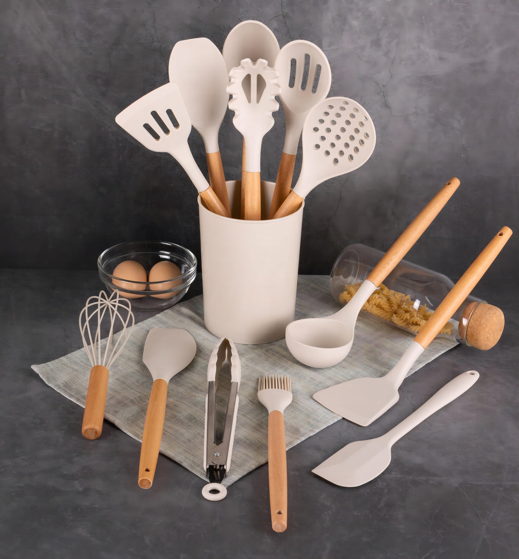 Non-Stick Safe 14pcs Cooking Utensil Set with Caddy - Ergonomic Kitchen Tongs and Cooking Spoon Utensil Detail