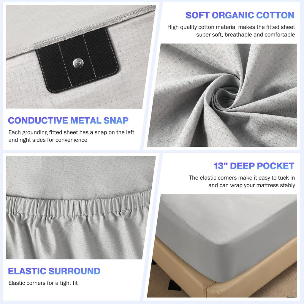 Breathable Luxury Grounding Sheets King Size,Earth Grounded Fitted Bed Sheet 10% Pure Silver Fiber + 90% Organic Cotton, Bed Grounding ... - Breathable Egyptian Cotton Flat & Fitted Sheets Detail