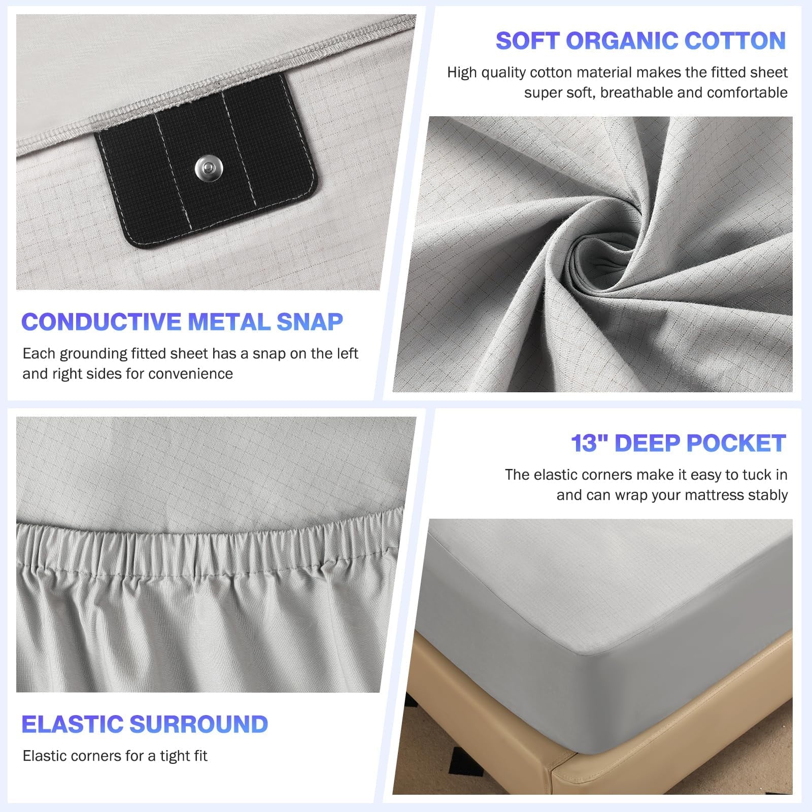 Breathable Luxury Grounding Sheets King Size,Earth Grounded Fitted Bed Sheet 10% Pure Silver Fiber + 90% Organic Cotton, Bed Grounding ... - Breathable Egyptian Cotton Flat & Fitted Sheets Detail