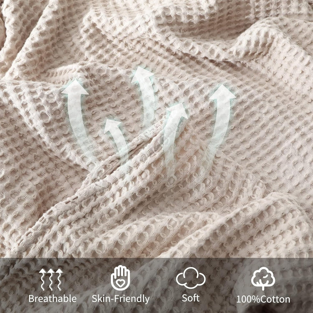 Super Soft Flannel 100% Cotton Waffle Bed Blanket King Size, Throw Blanket for Couch All Seasons (Beige, 104x90) - Lightweight Plush Warm Blanket for All Seasons Detail