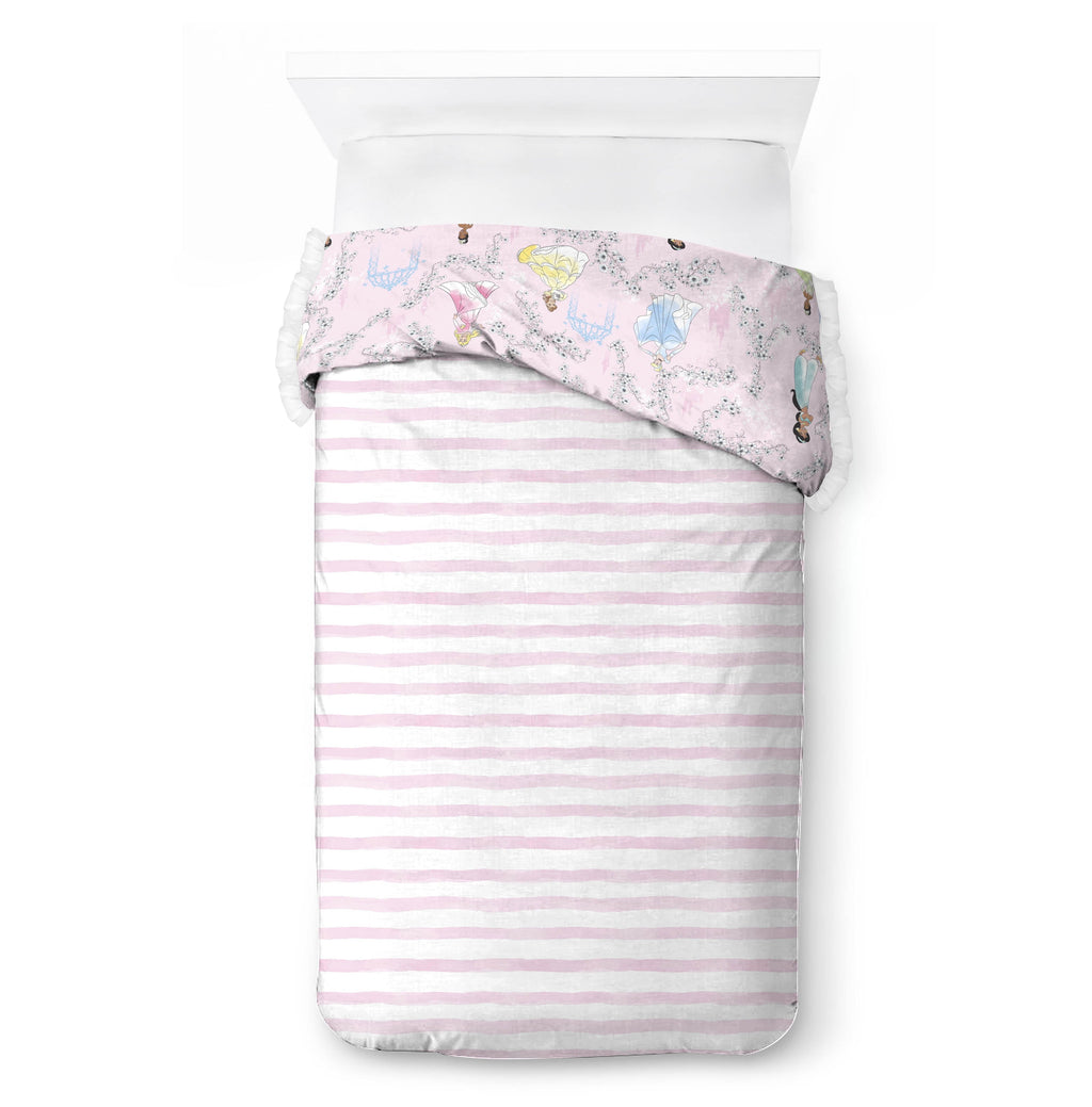 Fluffy Down Alternative Princess Floral Gardens 2-Piece Twin/Full Reversible Comforter Set, Polyester Microfiber, Pink & White - Hypoallergenic Ultra-Fluffy Quilt for Winter Detail