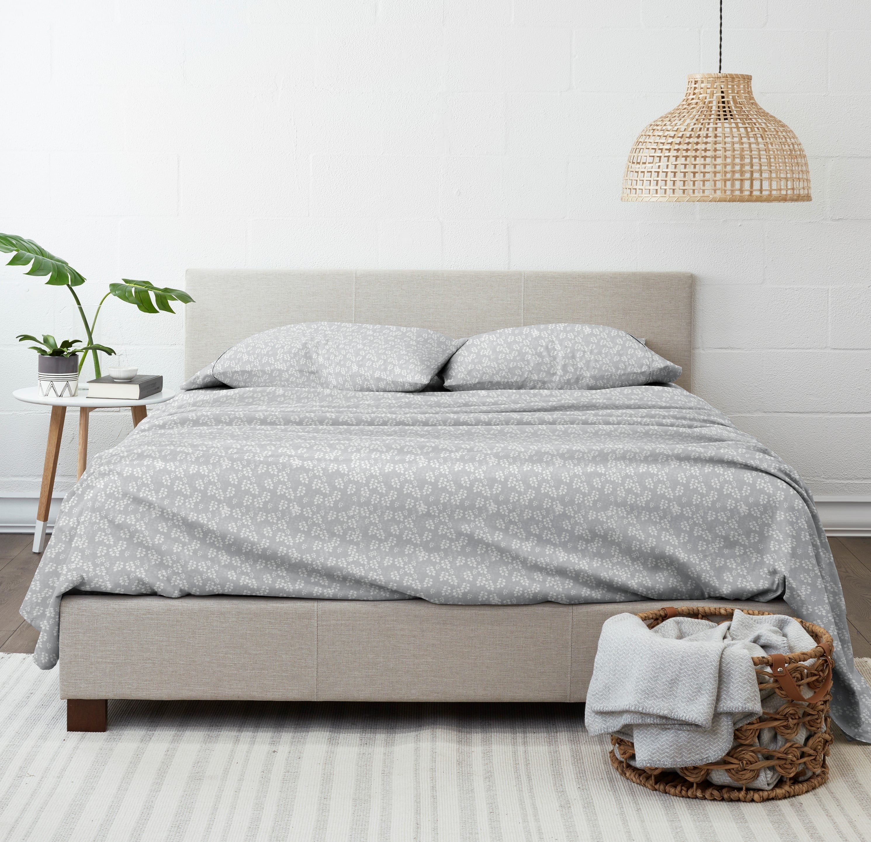Wrinkle-Resistant 4 Piece Pattern Microfiber Bed Sheets Set, Gray Wheat, Full - Cooling Hotel Quality Bedding Sheets and Pillowcases Detail