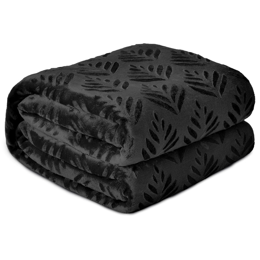 Cozy Fleece Fleece Throw Blanket for Couch, Leaves Pattern Super Soft and Cozy Blankets, Plush Fuzzy Lightweight, Black, 50"x60" - Luxury Knitted Decorative Throw Blanket with Fringes Detail