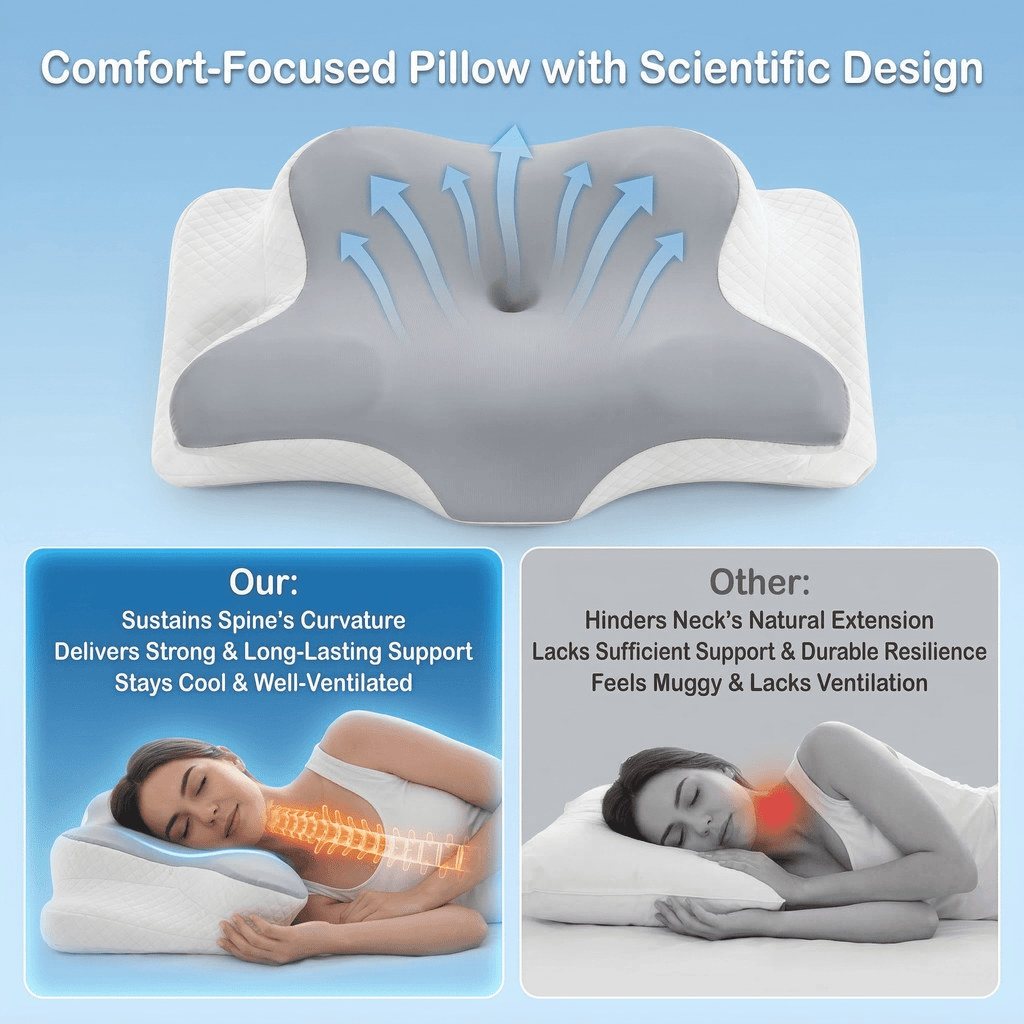 Ergonomic Memory Foam Memory Foam Contour Pillows - Neck Pain Relief, Orthopedic Cervical, Breathable Washable Cover - Decorative Throw Pillow Cushion for Sofa & Bed Detail